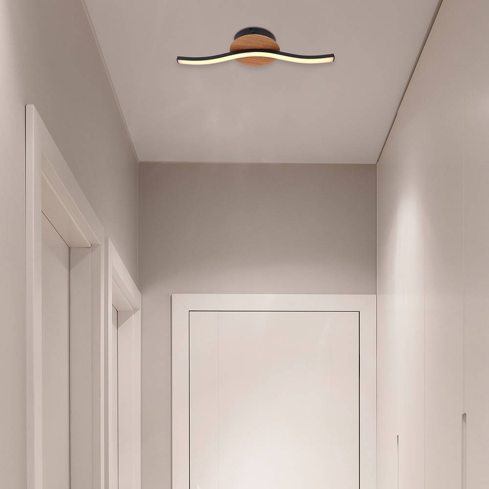 Deckenleuchte Wohnzimmerlampe LED Holz Deckenlampe schwarz Deckenlampe Schlafzimmer, Metall Acryl ,1x LED 6W 500Lm 3000K, LxBxH 39,5x13x7 cm