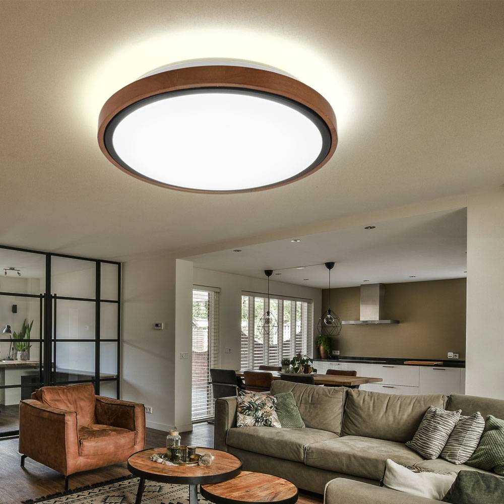 Deckenlampe Deckenleuchte CCT Schlafzimmer Landhausstil Holzleuchte, Holzoptik braun Metall schwarz opal, 1x LED 24W 1000Lm 3000K, 4500K, 6000K