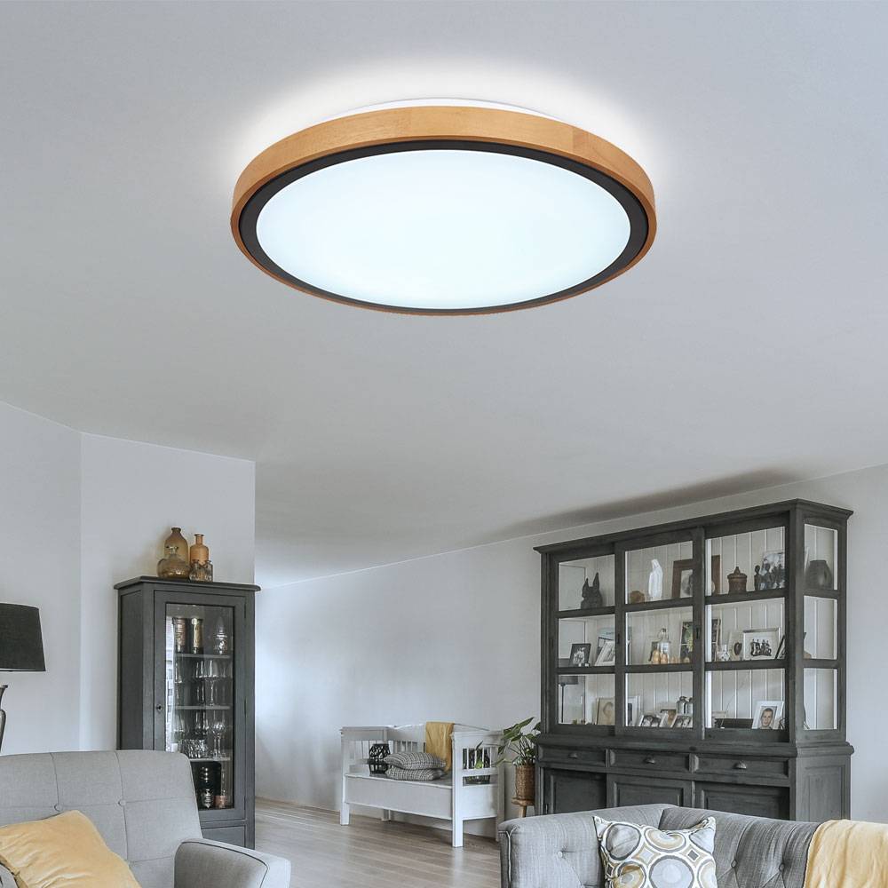 Deckenleuchte CCT Deckenlampe Schlafzimmer Landhausstil Holzleuchte, Holzoptik braun Metall schwarz opal, 1x LED 24W 1000Lm 3000K, 4500K, 6000K