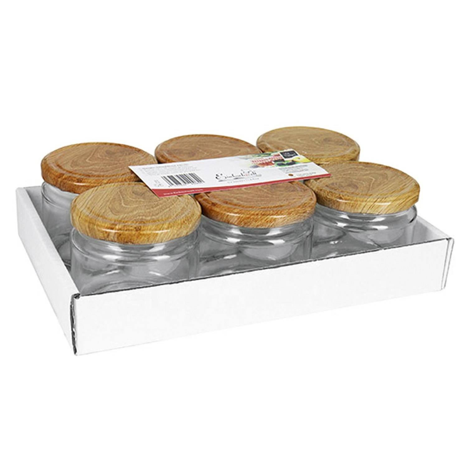 EINKOCHWELT Schraubdeckelglas 330ml mit 82mm TO-Deckel Holz Tray, klar (6er Pack)