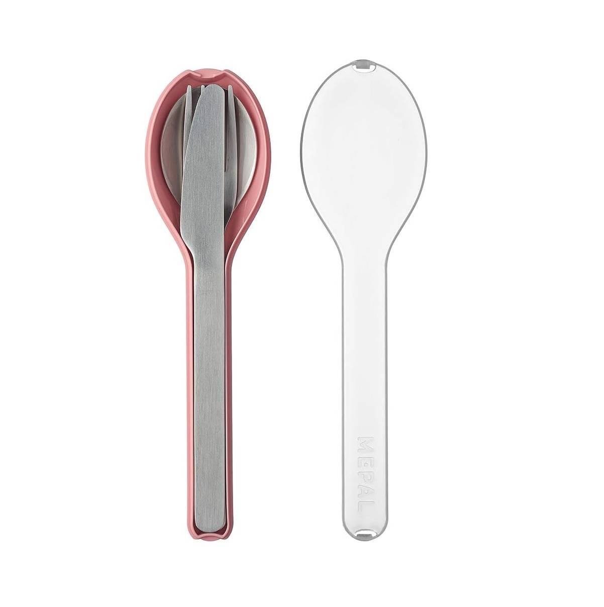 Mepal to Go Set Ellipse 3-teilig Nordic pink  Besteck für unterwegs. Bestehend aus Messer, Gabel und Löffel, in rosa Kunststoffhülle, Edelstahl,