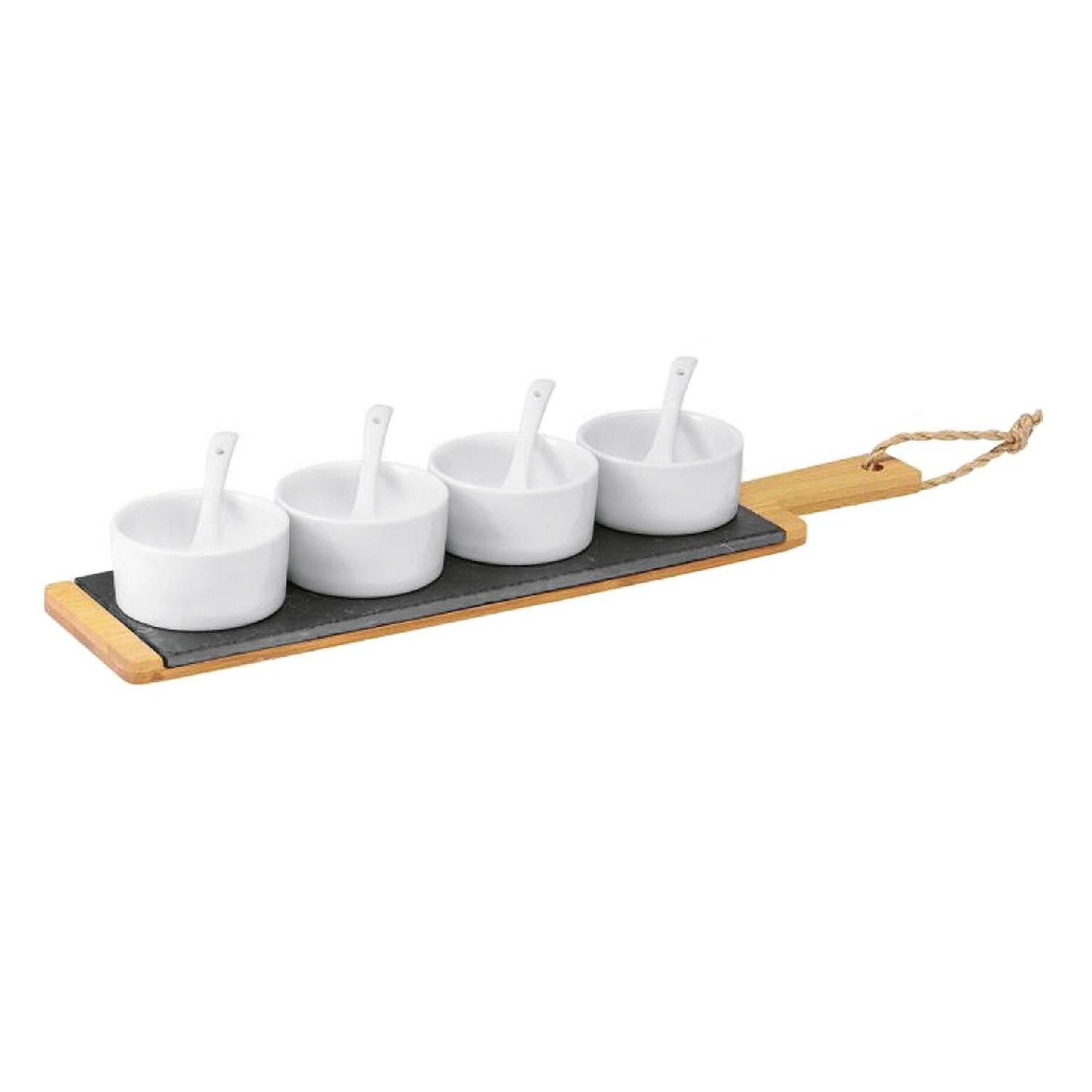 Westmark Servierset Schiefer Tapas+Friends 40x9x5cm, schieferfarben/natur/weiß, 9-teilig (1 Set)