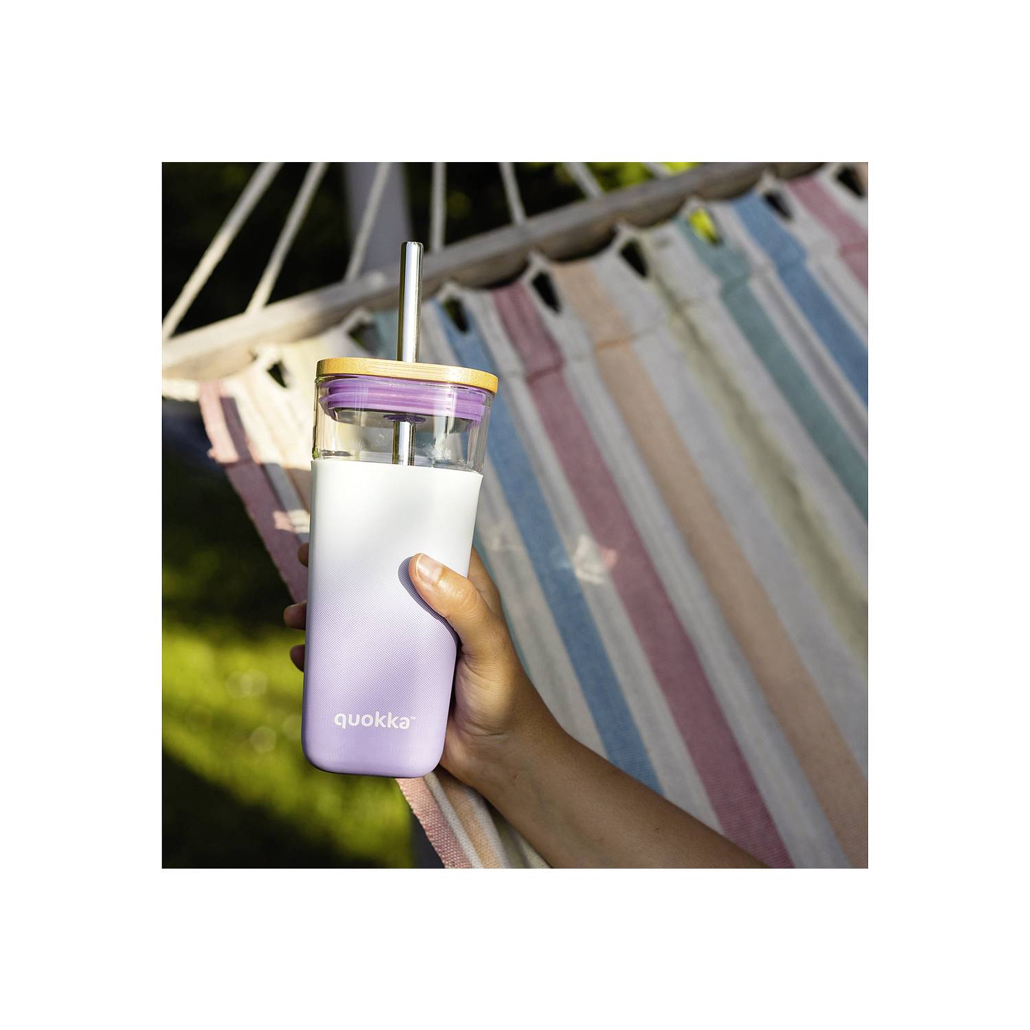 QUOKKA Trinkbecher Cube Lilac Gradient 540 ml, klar/natur