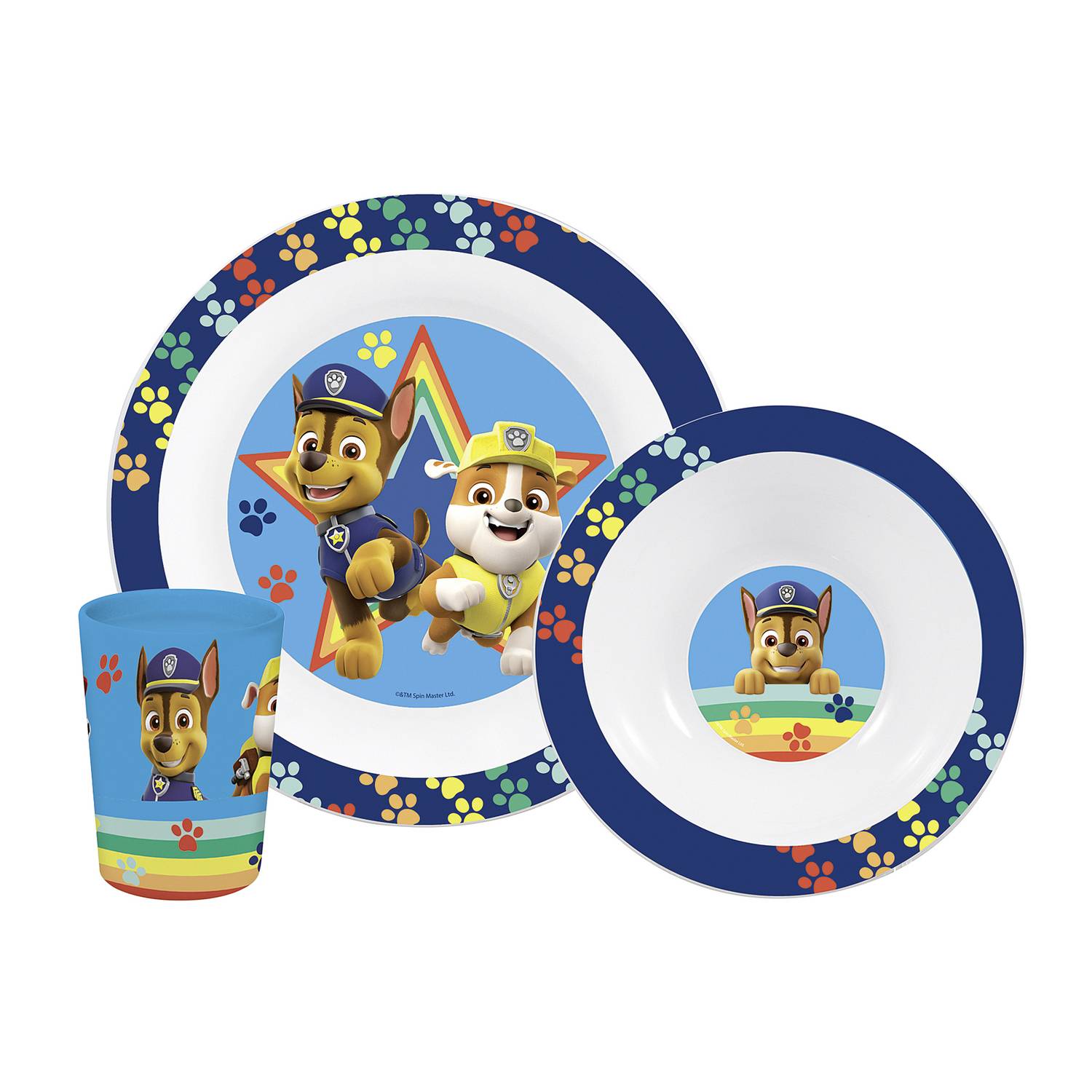 p:os Frühstücksset Paw Patrol (Teller, Schale Trinkglas) 3teilig, blau, 3-teilig (1 Set)