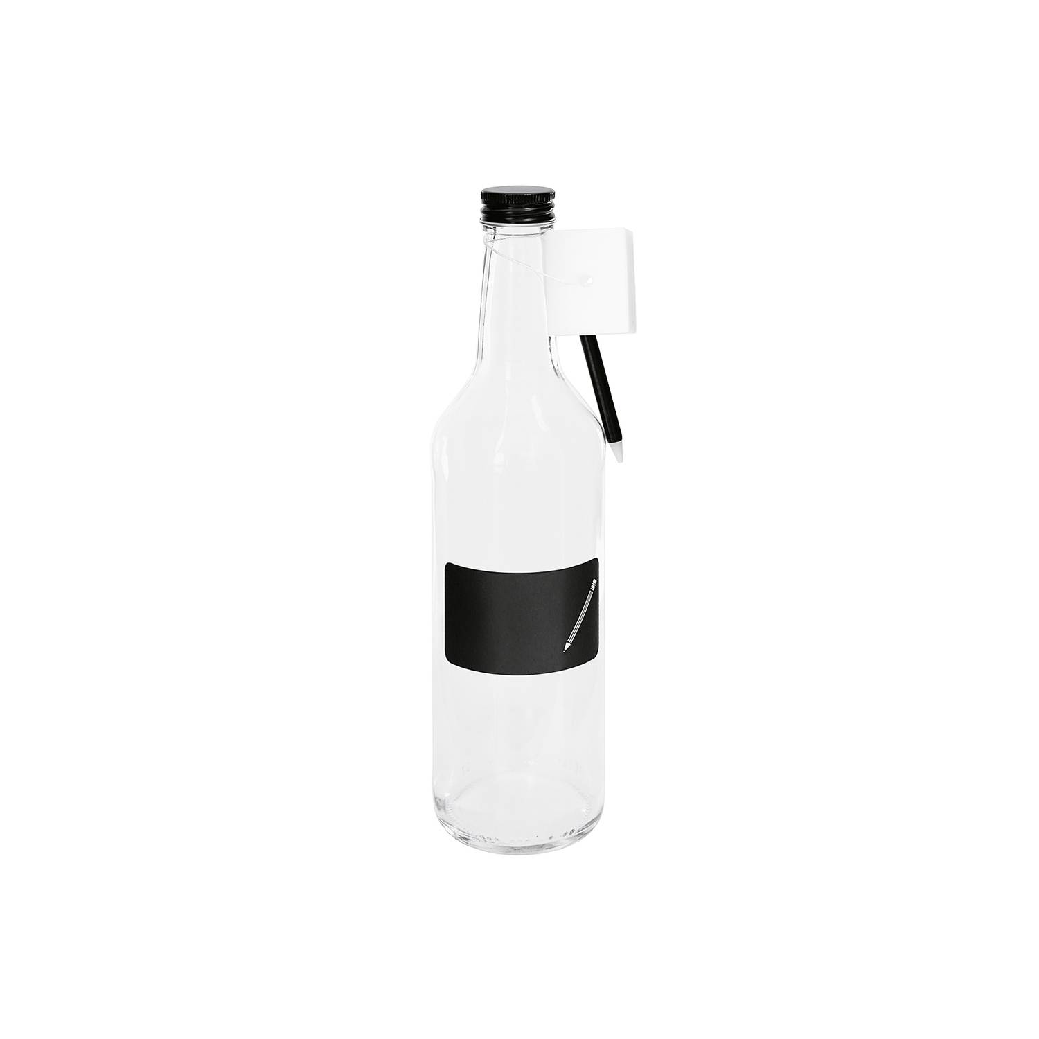 EINKOCHWELT Gradhalsflaschen 500ml mit Kreidefeld und 28mm PP-Verschluss, weiß/schwarz