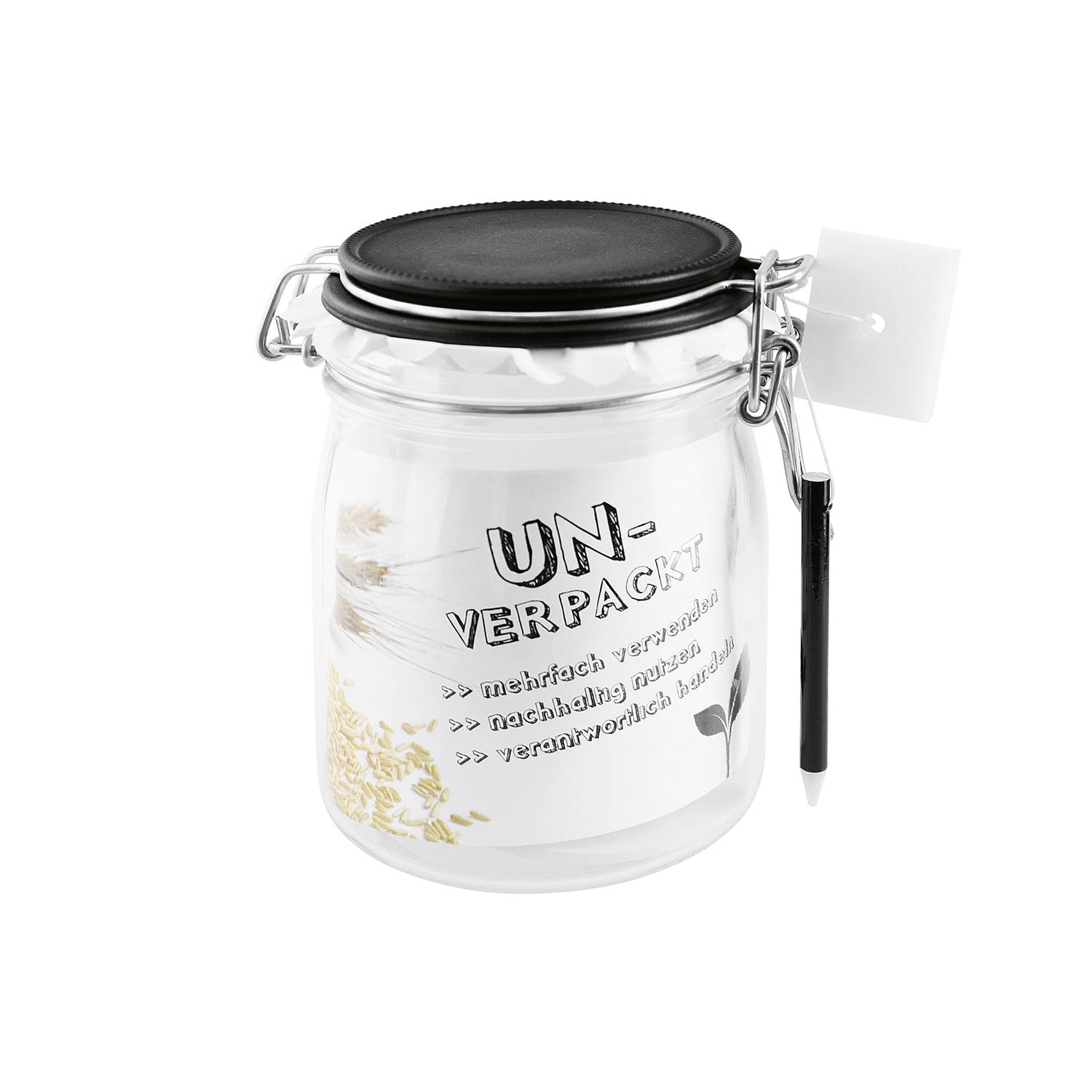 EINKOCHWELT Drahtbügelglas 750ml komplett montiert mit Drahtbügel und Glasdeckel, klar/schwarz