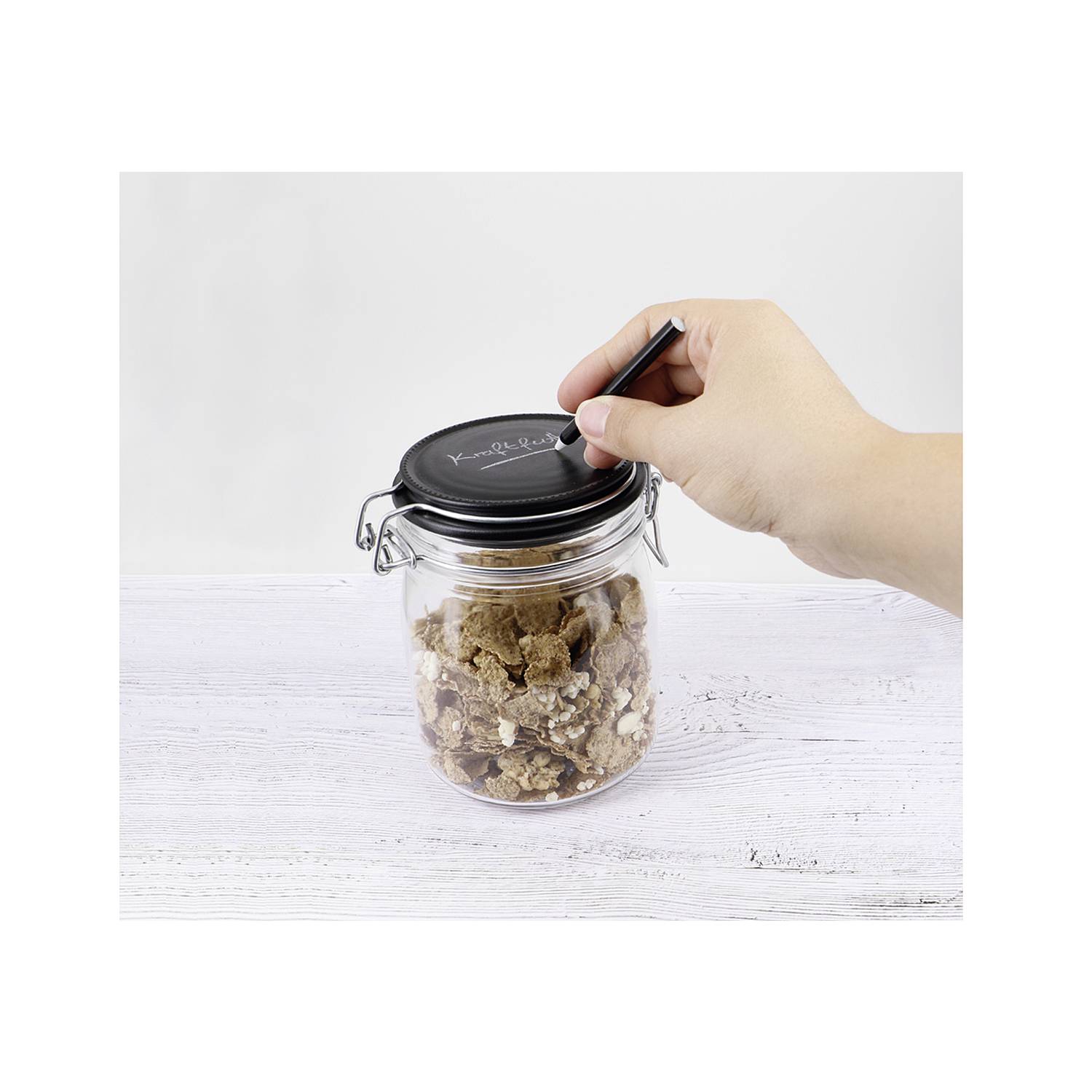 EINKOCHWELT Drahtbügelglas 750ml komplett montiert mit Drahtbügel und Glasdeckel, klar/schwarz