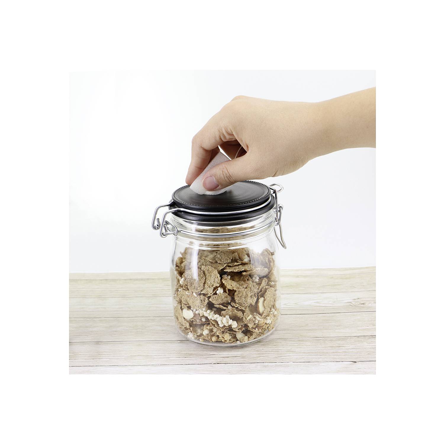 EINKOCHWELT Drahtbügelglas 750ml komplett montiert mit Drahtbügel und Glasdeckel, klar/schwarz