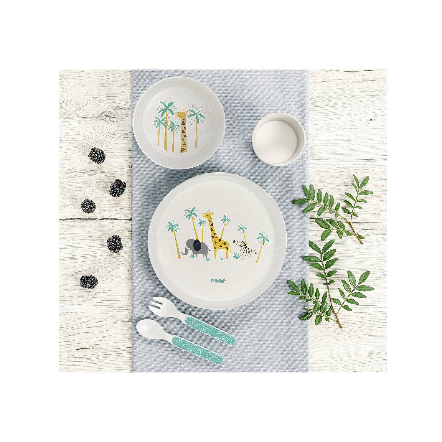 reer Growing Kindergeschirr-Set WildLife, weiß/grün/gelb, 5-teilig (1 Set)