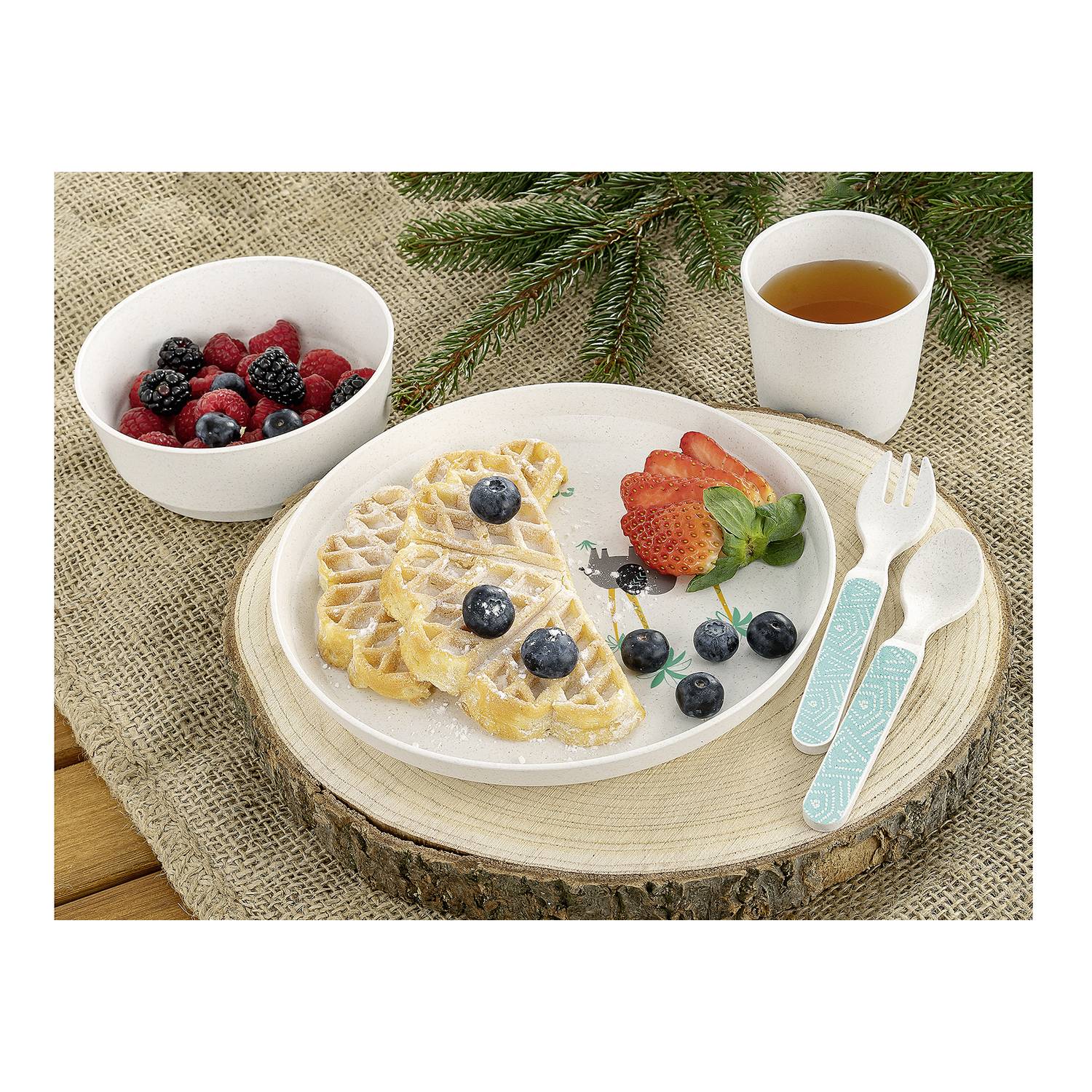 reer Growing Kindergeschirr-Set WildLife, weiß/grün/gelb, 5-teilig (1 Set)