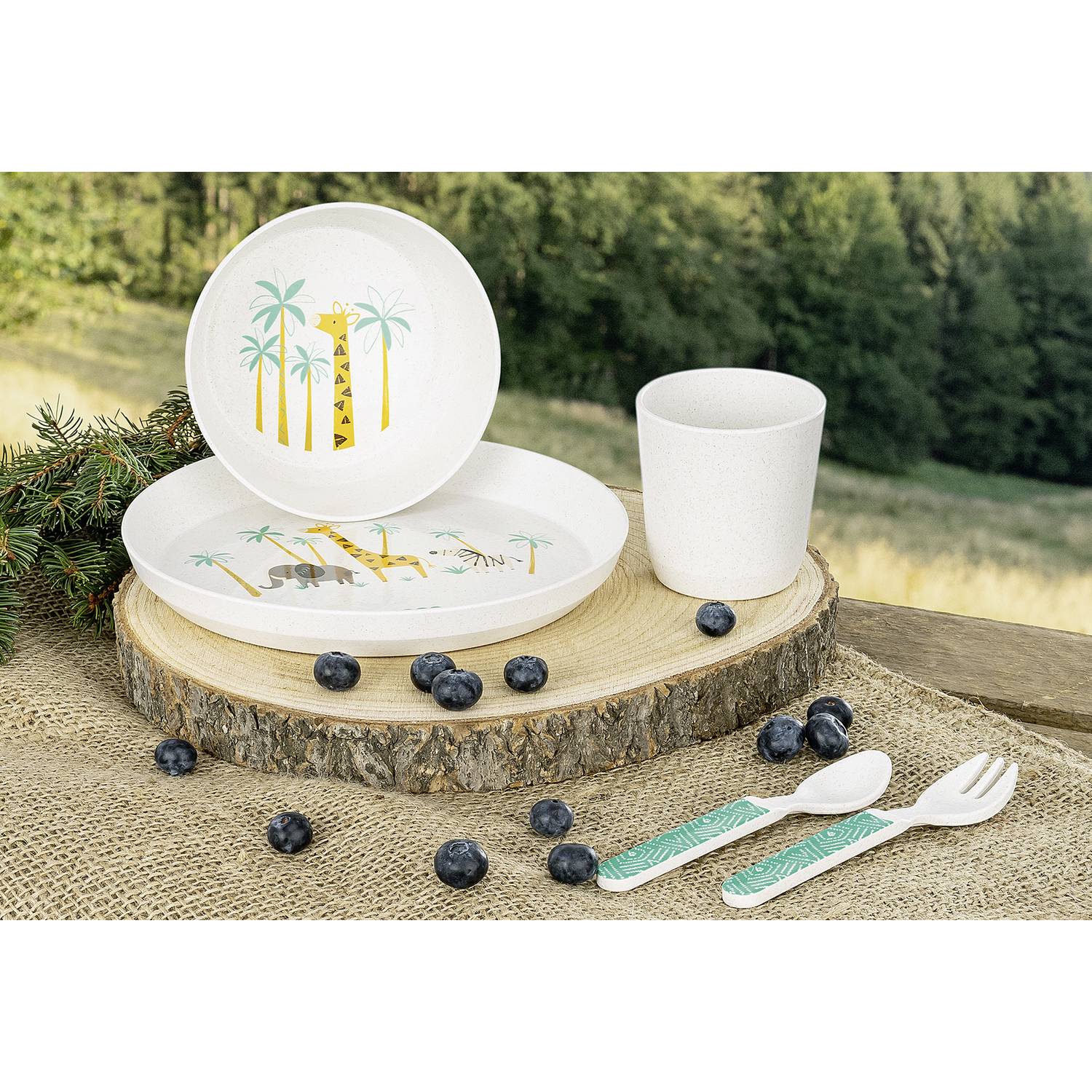 reer Growing Kindergeschirr-Set WildLife, weiß/grün/gelb, 5-teilig (1 Set)