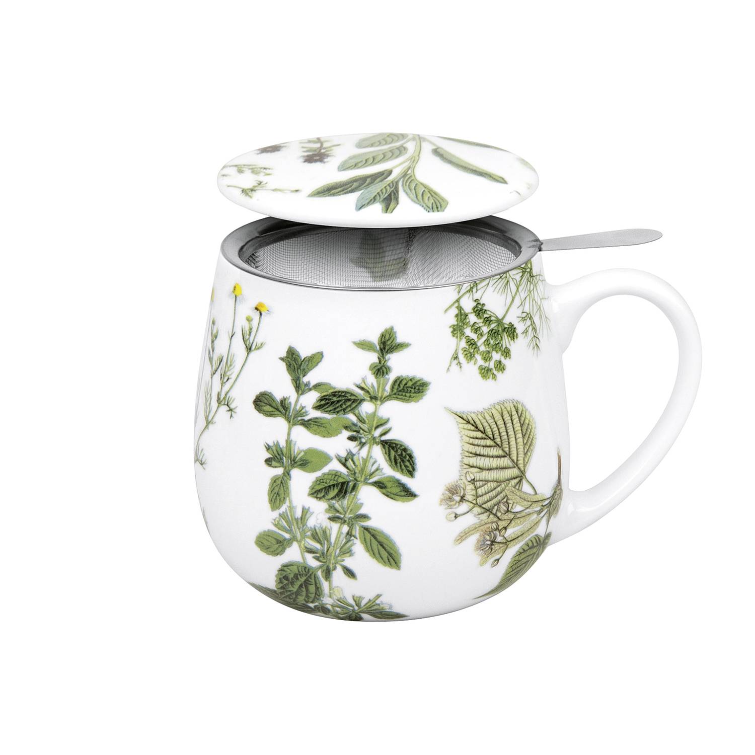Könitz Teebecher mit Sieb und Deckel My favourite tea Kräuter 420ml, grün/weiß