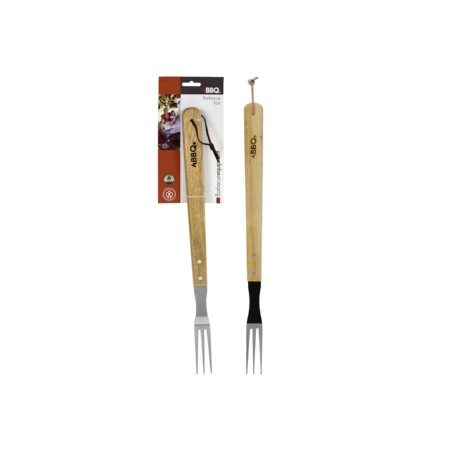 Grill-gabel BBQ mit Holzgriff 46cm, silber/natur