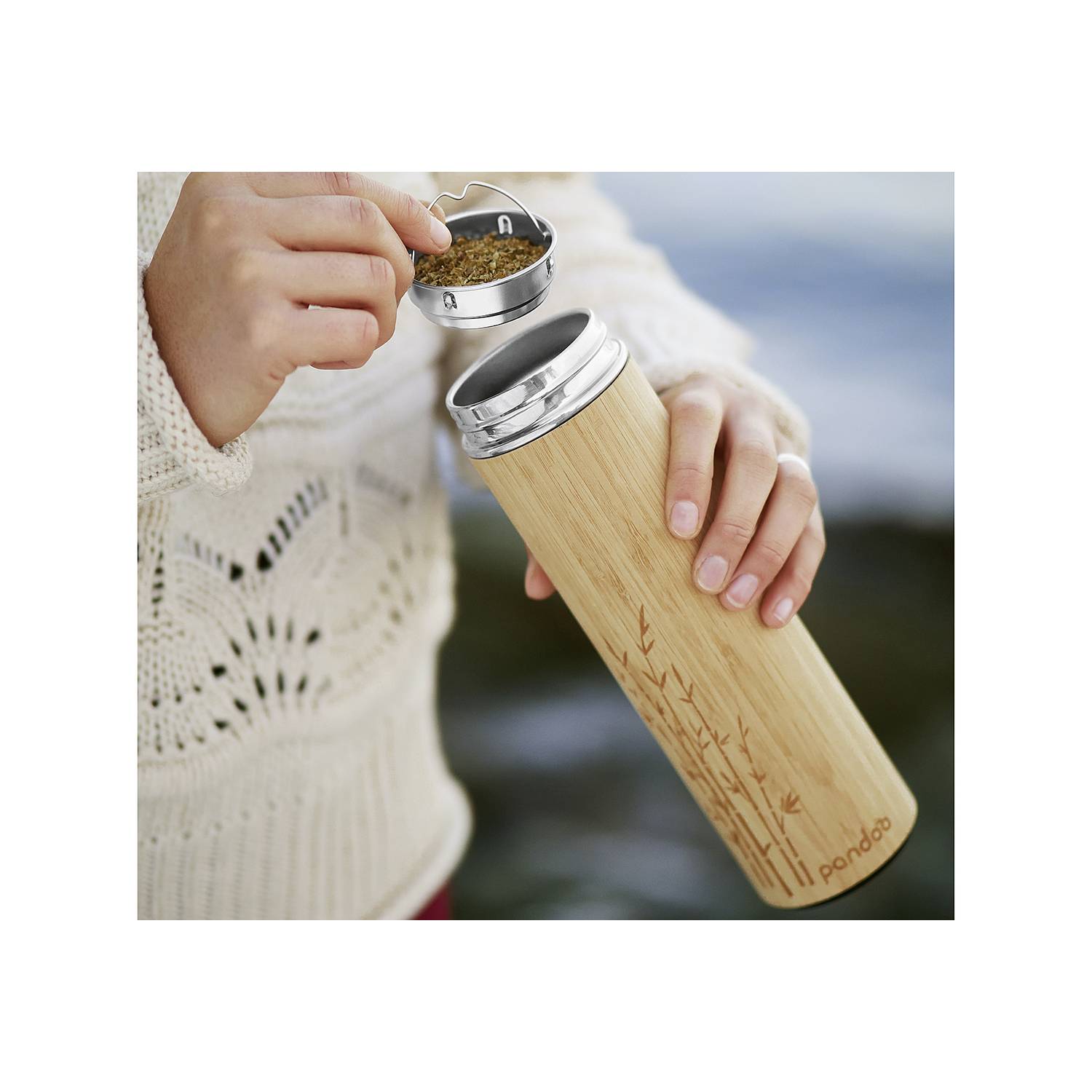 pandoo Bambus Thermobecher 480ml H24,5cm Ø7cm, natur