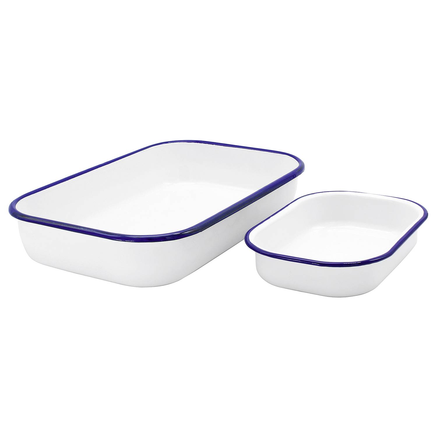 Krüger Auflaufform Lasagneformen-Set 26 + 32cm Stahlemaille, weiß/blau, 2-teilig (1 Set)