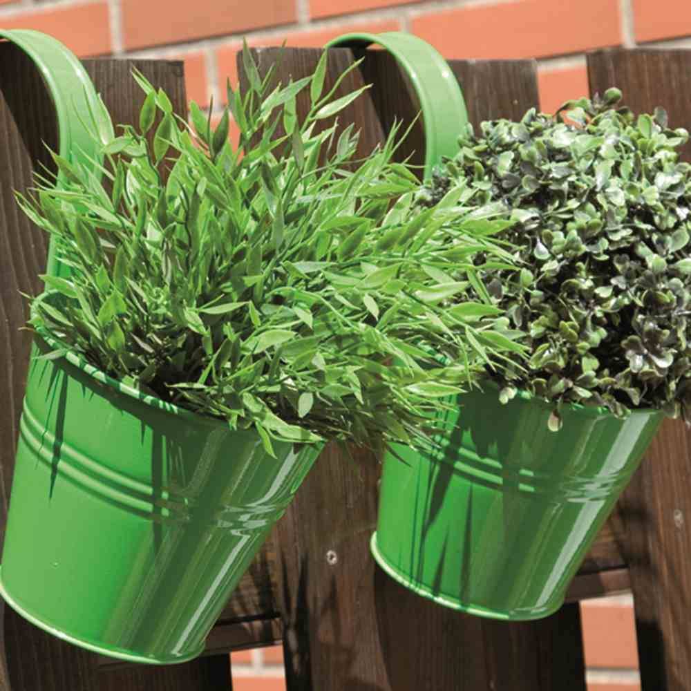 Siena Garden Blumentopf mit Halter, Zinkblech, grün (2er Pack)