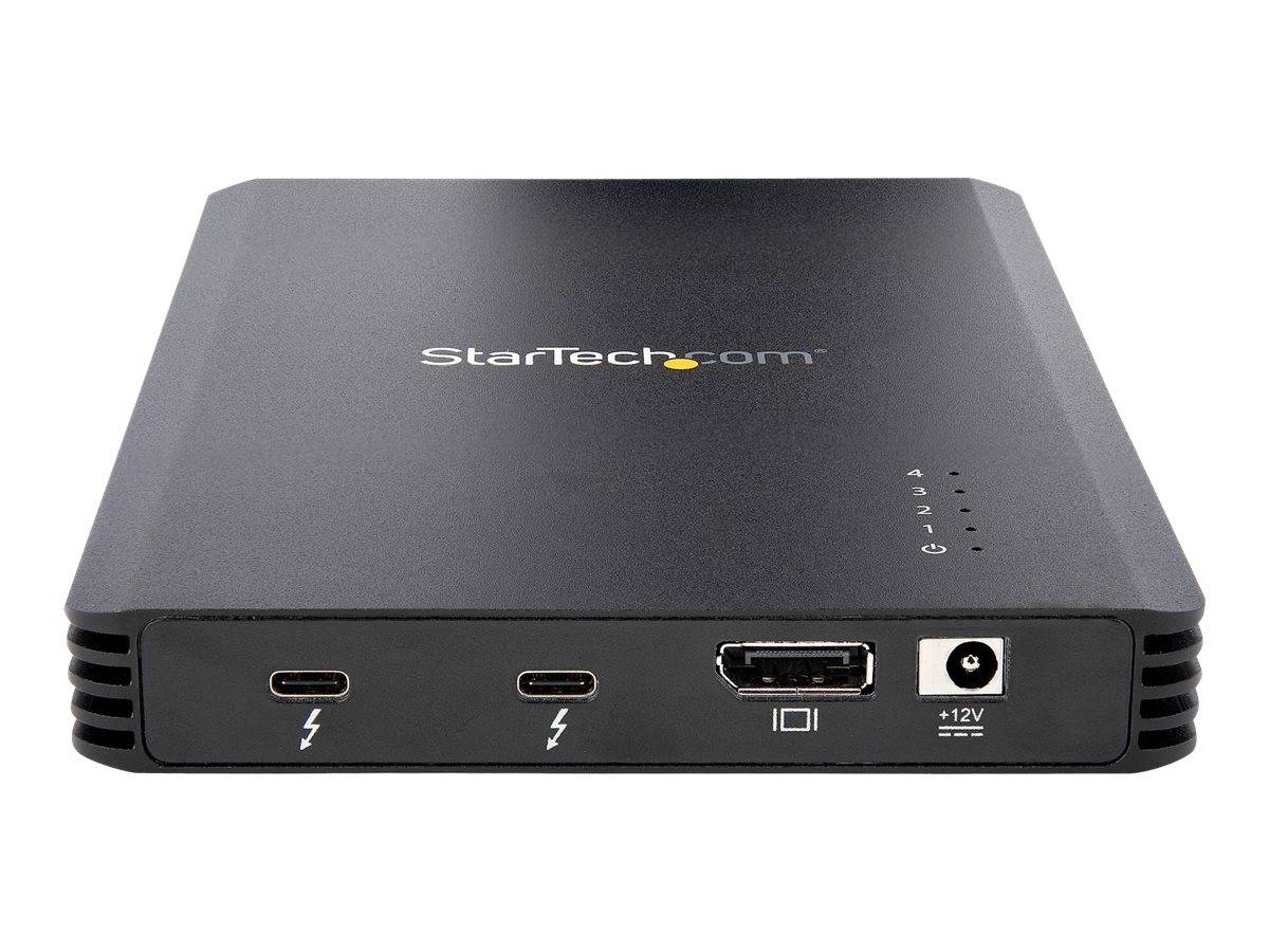 StarTech.com Stromadapter-Hub mit zwei USB-C-Anschlüssen, einem USB-A-Anschluss und einer 12V-Gleichstromeingangsbuchse auf der Frontplatte.