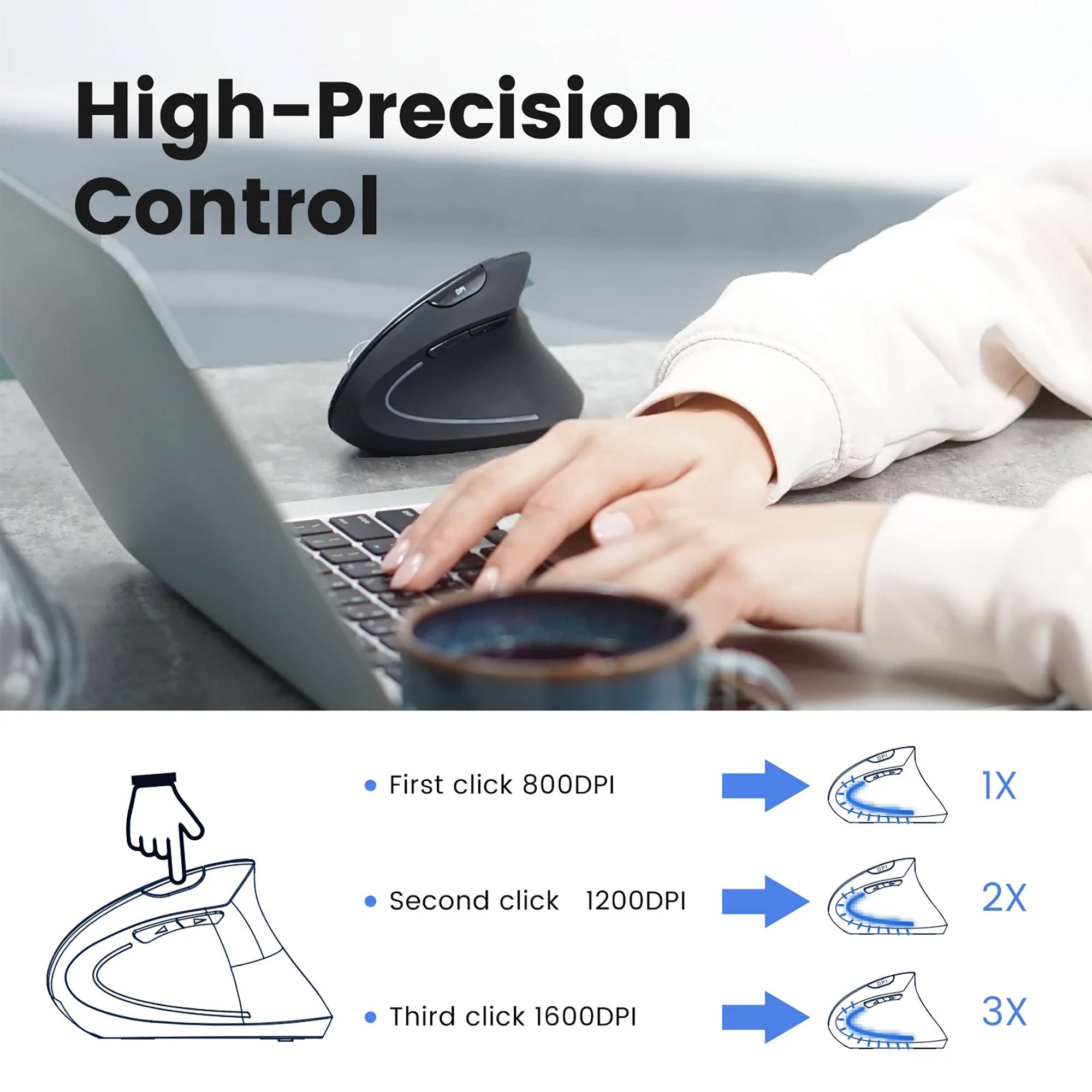 Perixx PERIMICE-813, rechts, Optisch, RF Wireless + Bluetooth, 1600 DPI, Schwarz