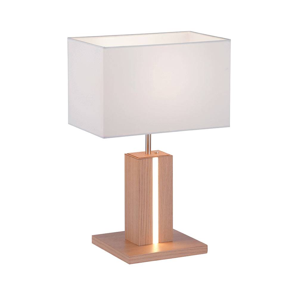 Nachttischlampe Holzfuß Tischleuchte Landhausstil Tischlampe Touchdimmer, CCT 2 flammig, Holzleuchte natur Textil weiß, 1x LED 6W 300Lm 2700-5000K