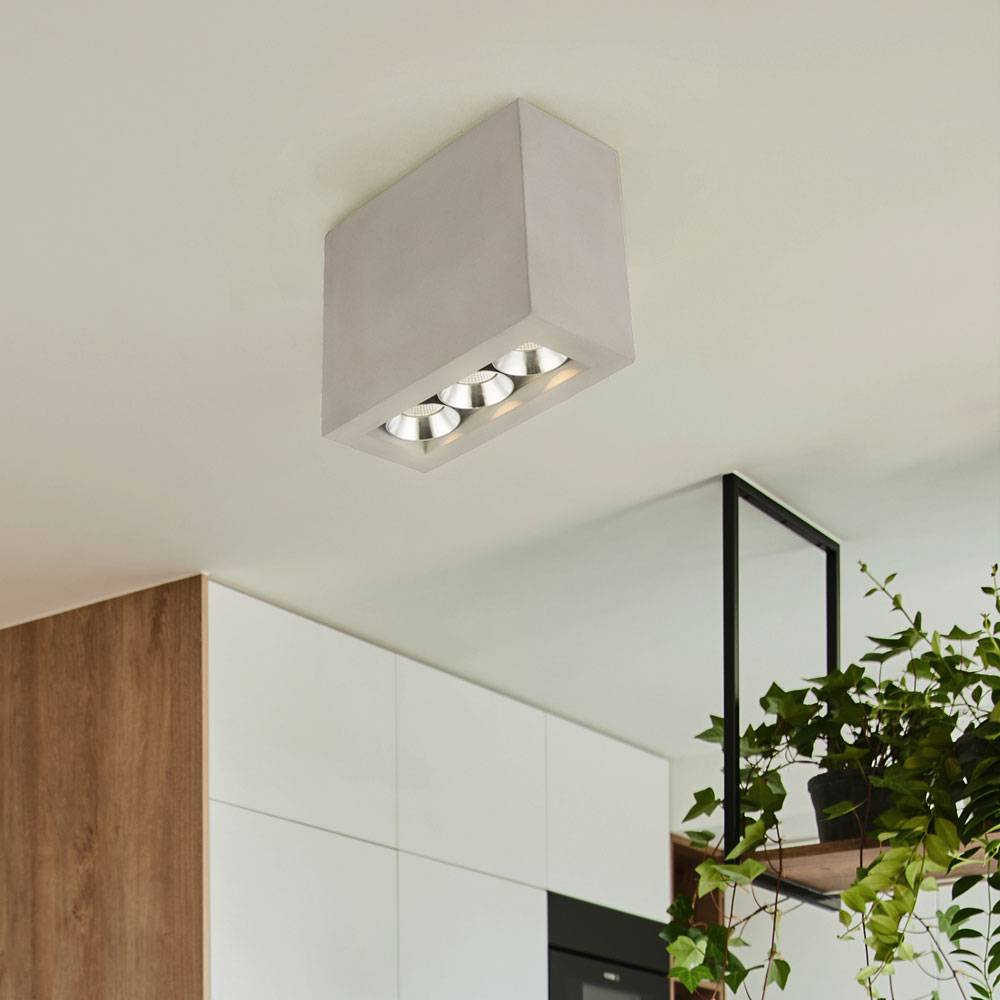 Deckenlampe Deckenspot 3 flammig LED Strahler Wohnzimmerleuchte Flurlampe Beton grau 6,6 Watt 440 Lumen 3000 Kelvin warmweiß, LxBxH 12,2x5,6x10 cm