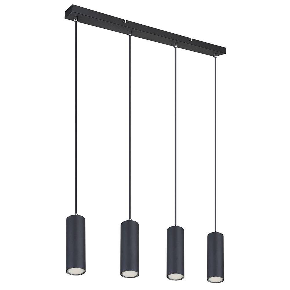 Hängelampe Pendelleuchte schwarz Deckenlampe 4-flammig Esstisch Schlafzimmerleuchte hängend, Metall matt, 4xGU10 Fassungen Metall, LxBxH 65x6x120 cm