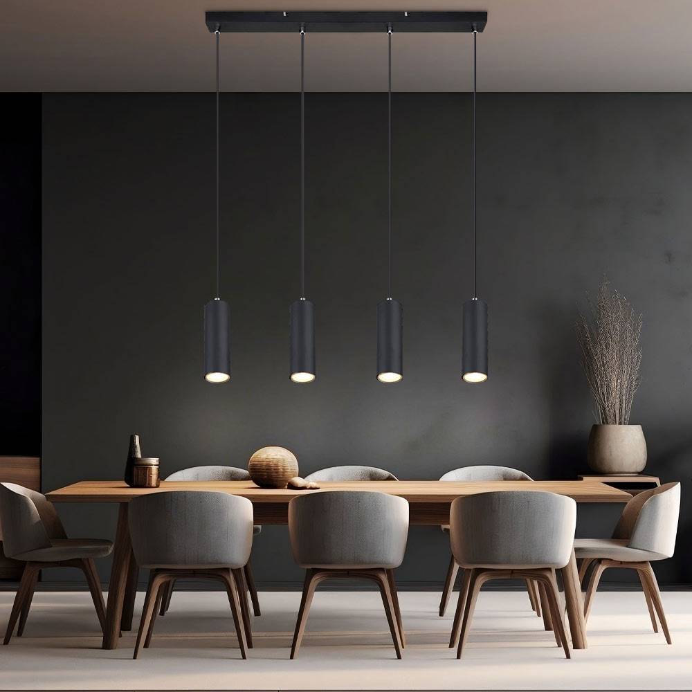 Hängelampe Pendelleuchte schwarz Deckenlampe 4-flammig Esstisch Schlafzimmerleuchte hängend, Metall matt, 4xGU10 Fassungen Metall, LxBxH 65x6x120 cm