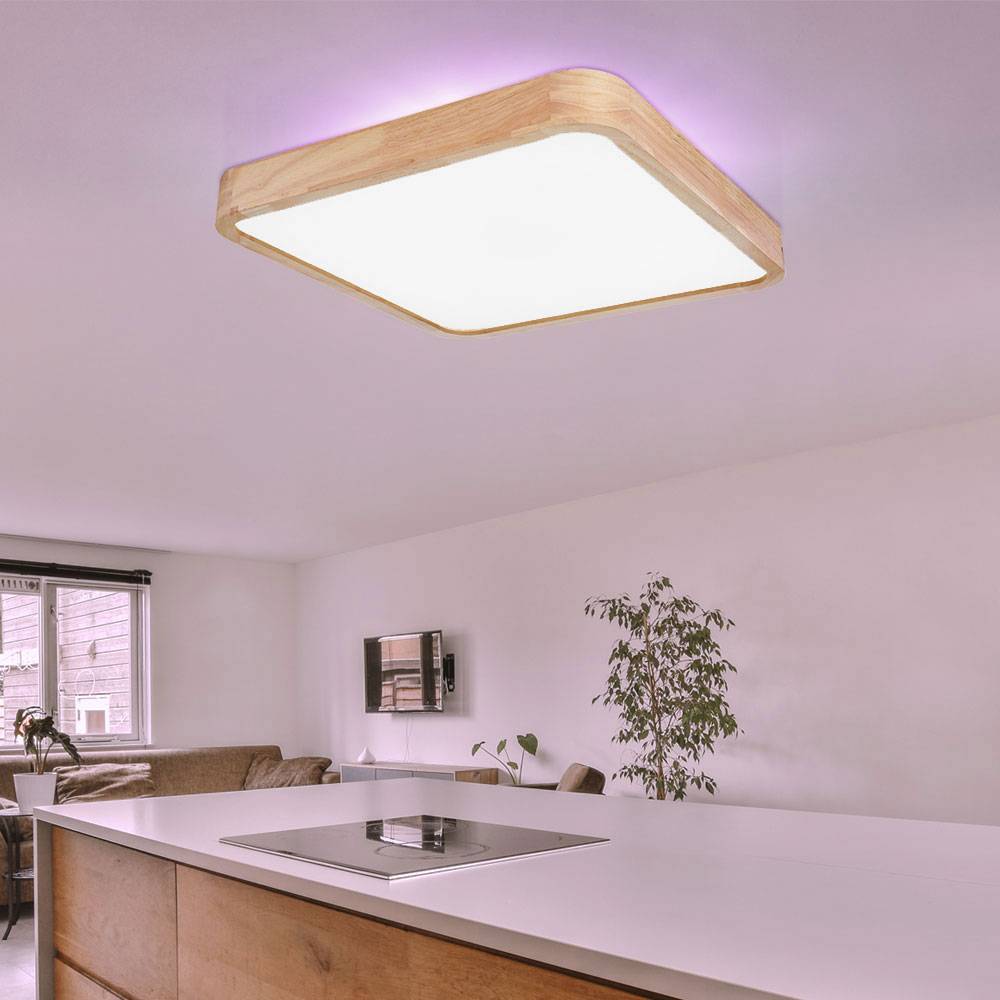 Deckenlampe LED Fernbedienung Holz Wohnzimmer Deckenleuchte Memory-Funktion Backlight CCT-Schaltung, Metall, 36W 1480lm 3000-6000K, LxBxH