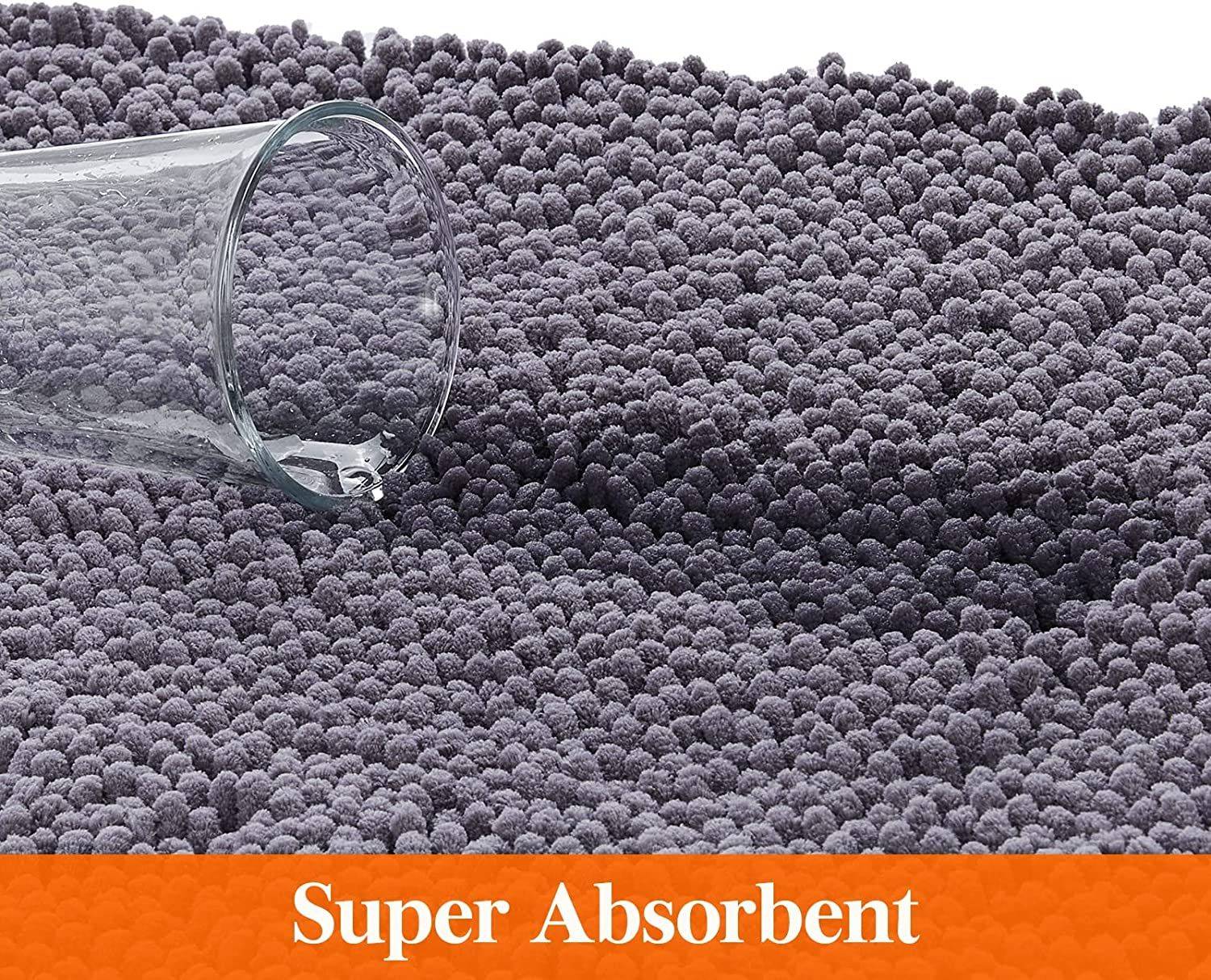 Lifewit 50x76cm extra weiche, saugfähige Shaggy Badematte aus Chenille, rutschfest für Bad, Wanne und Dusche Grau