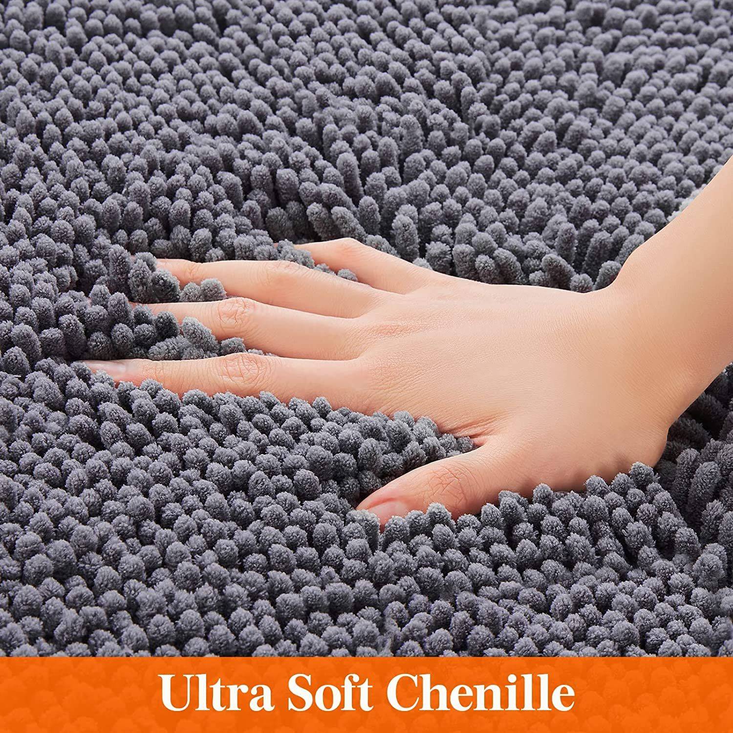 Lifewit 50x76cm extra weiche, saugfähige Shaggy Badematte aus Chenille, rutschfest für Bad, Wanne und Dusche Grau