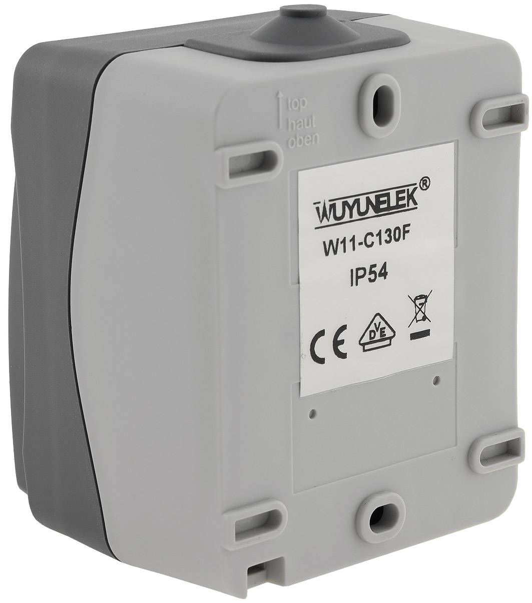 ChiliTec Wechselschalter Aufputz Feuchtraum IP54 250V~/ 10A 2300W gummierte Kabeleinführung 77x62x55mm Grau