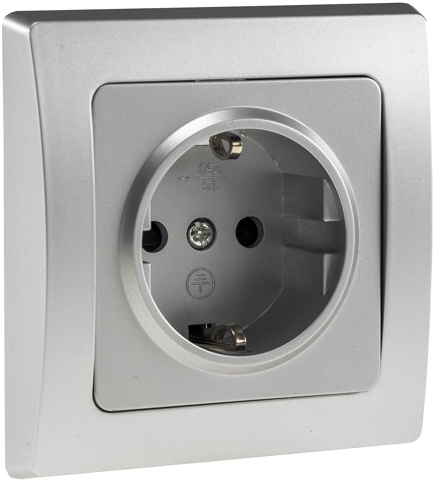 DELPHI Steckdose Unterputz 230V Schutzkontakt-Steckdose mit erhöhtem Berührungsschutz Silber Grau