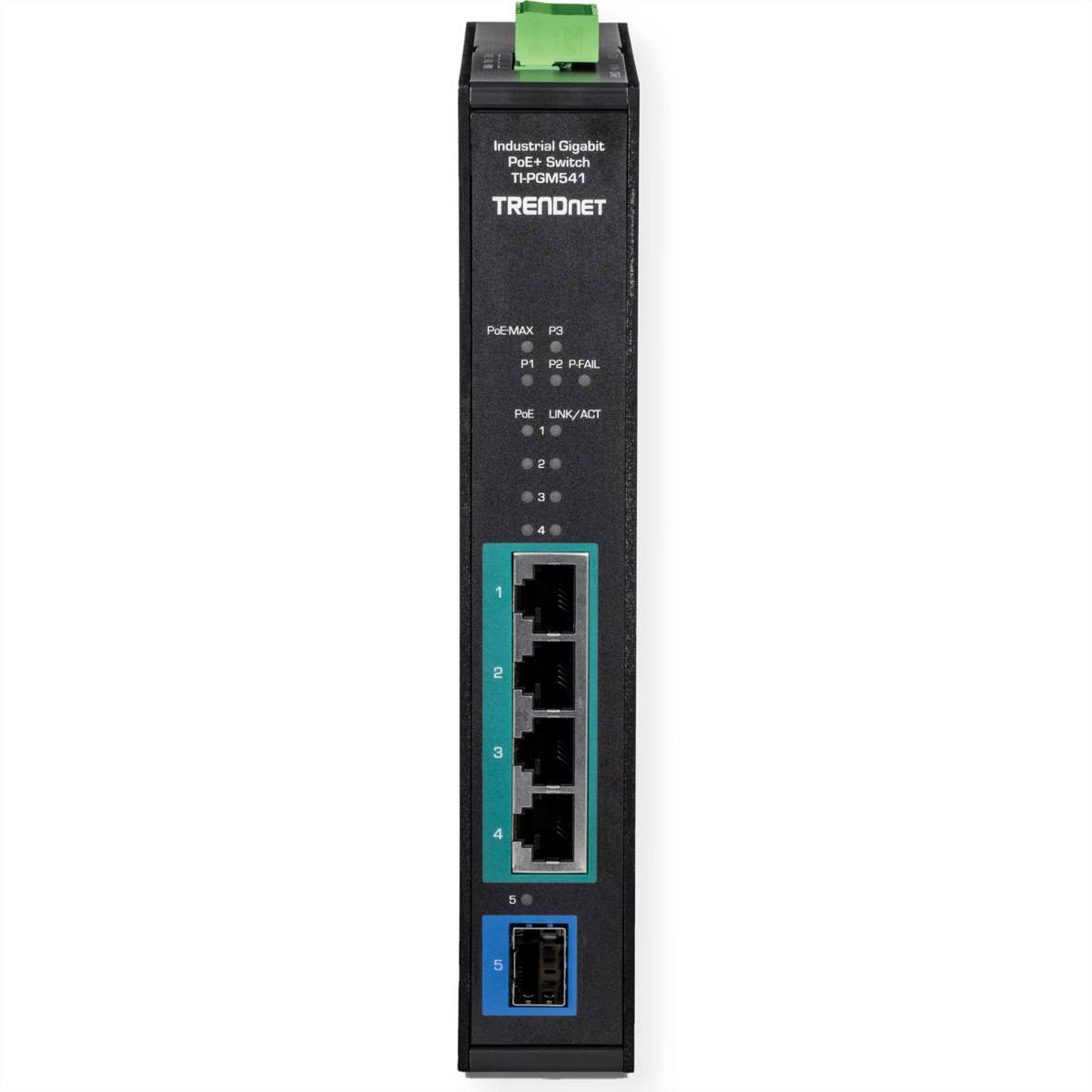 TRENDnet TI-PGM541 5 Port Rail Switch Industrial Gigabit PoE+, schwarz