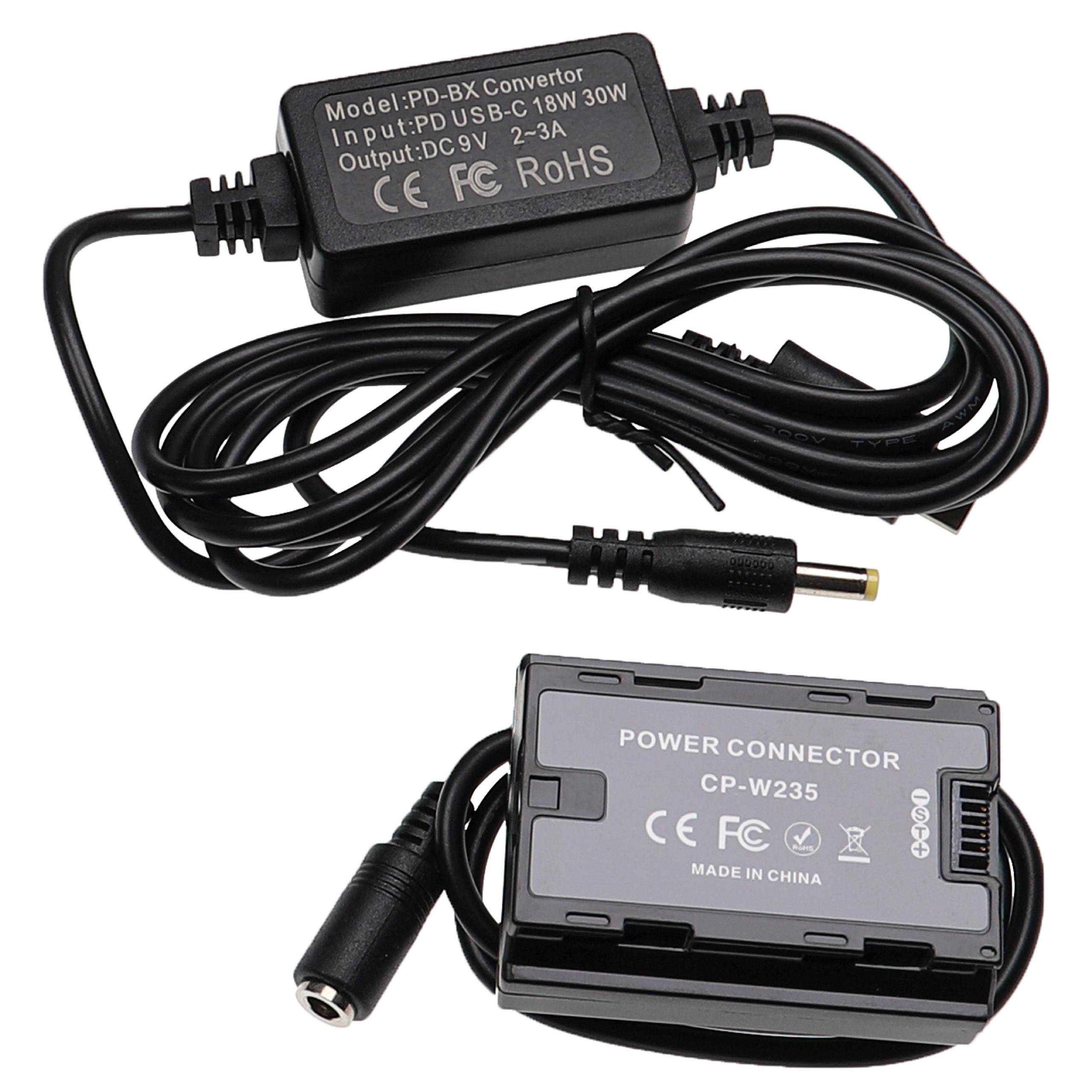 Ein schwarzer Stromstecker mit der Bezeichnung „CP-W235
