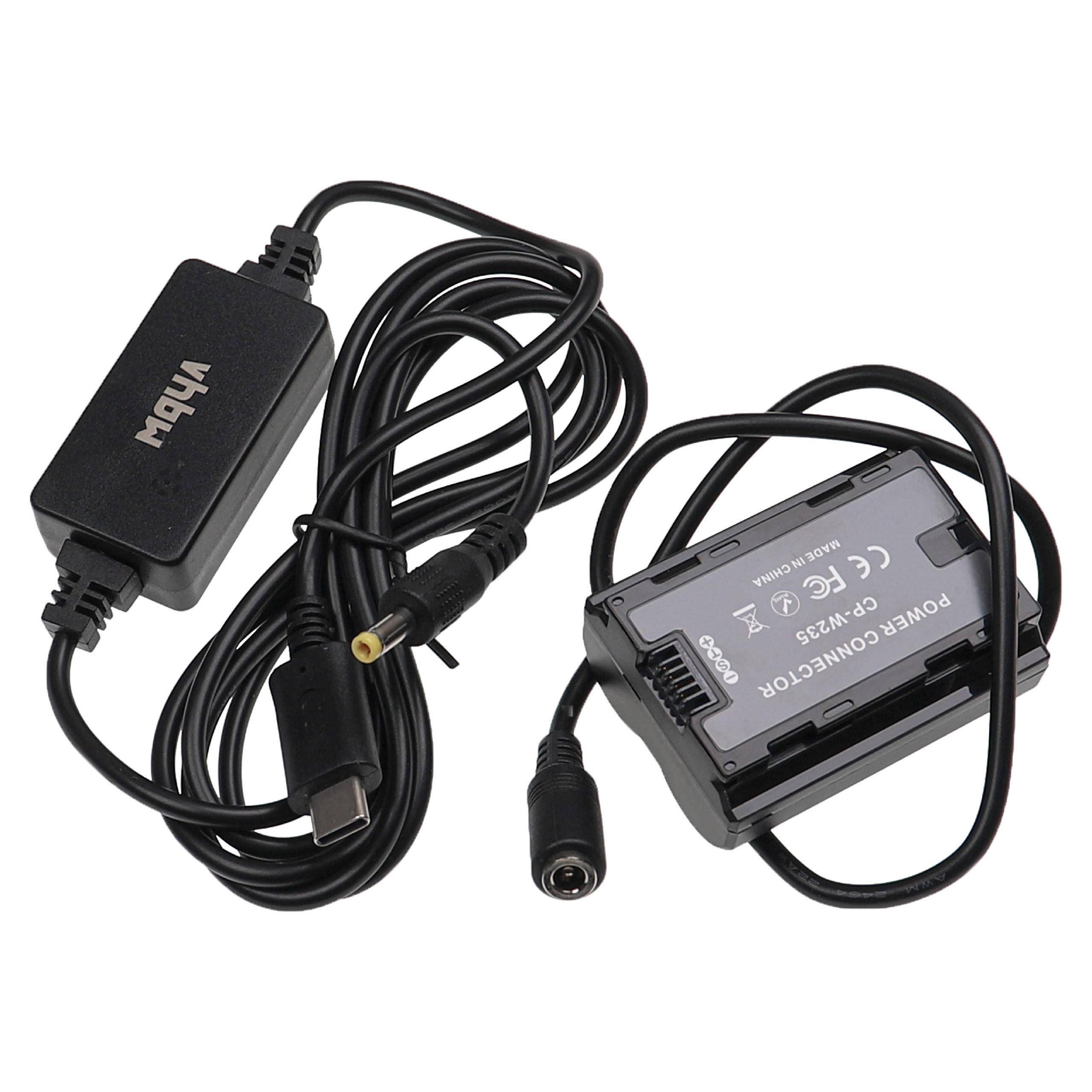 Ein schwarzer Stromstecker mit Kabel und Adapter, gekennzeichnet mit „NP-FZ100", entwickelt zum Aufladen kompatibler Geräte.