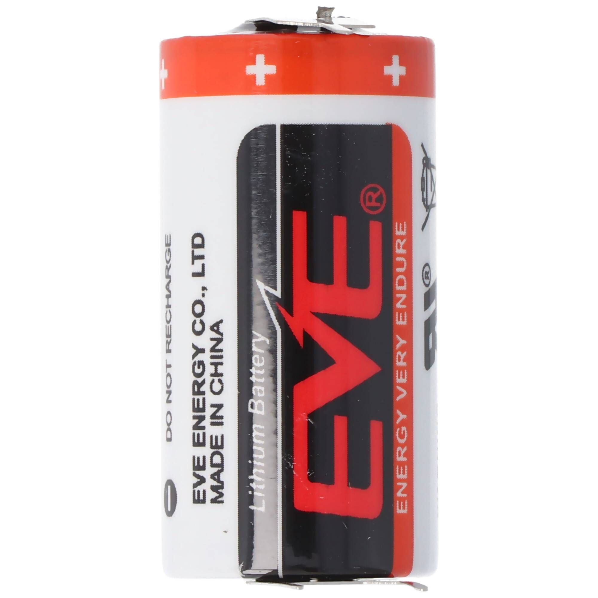 E.V.E CR17335 Batterie Baugröße 2/3A mit 3 Volt Spannung und 1550mAh Kapazität, Abmessungen 33,5 x 17mm, mit Printkontak