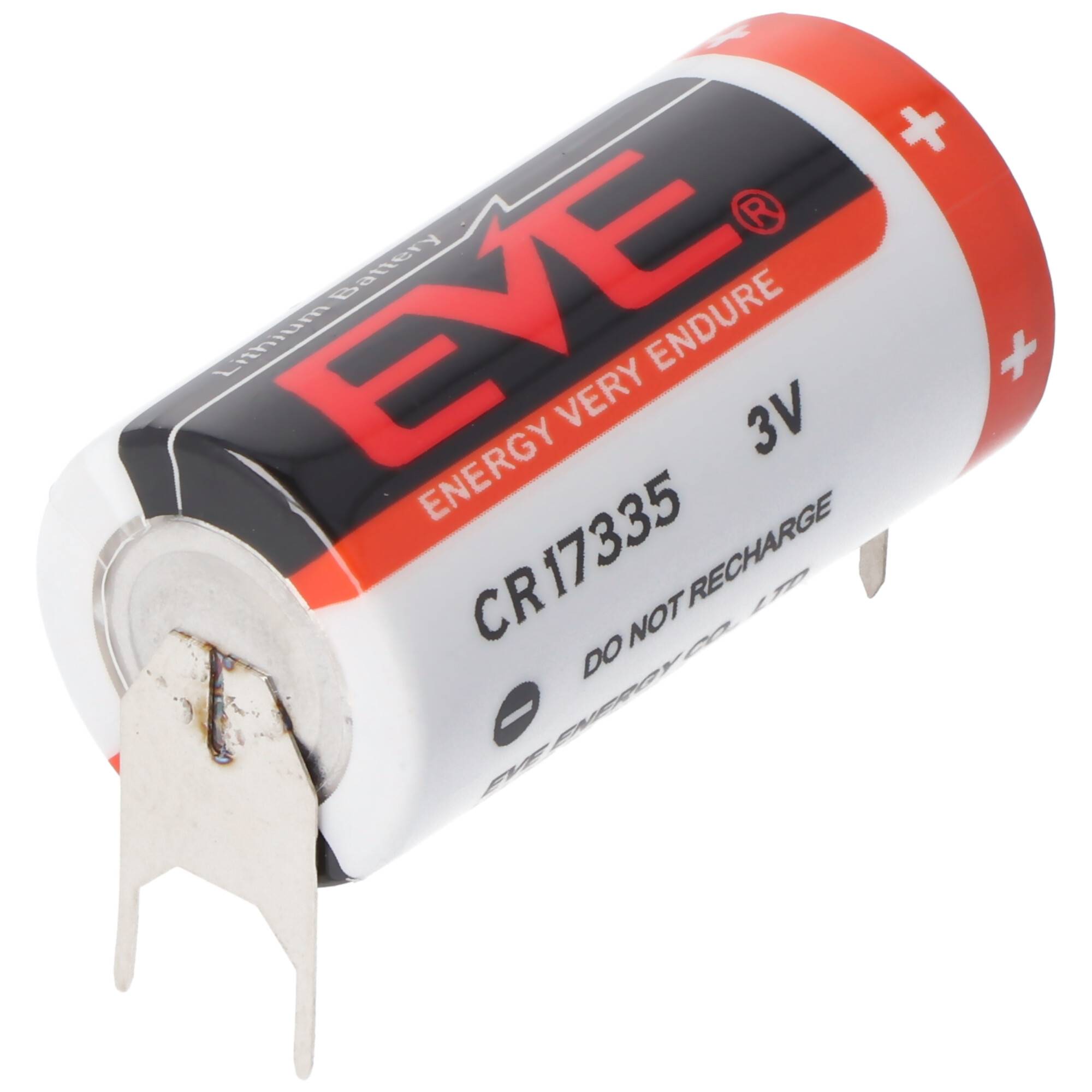 E.V.E CR17335 Batterie Baugröße 2/3A mit 3 Volt Spannung und 1550mAh Kapazität, Abmessungen 33,5 x 17mm, mit Printkontak
