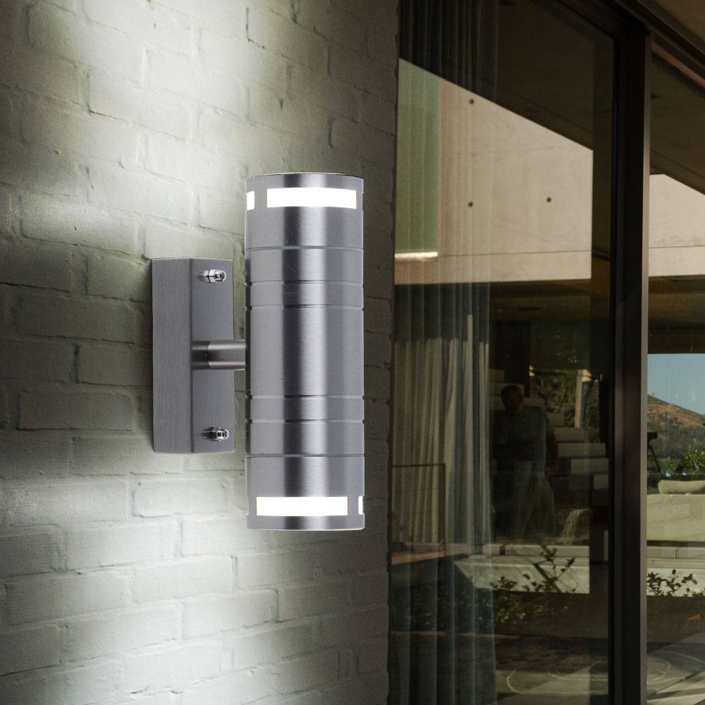 Wandleuchte Außenleuchte Up & Down Strahler Hauswandleuchte Außenlampe Wandlampe Terrasse, IP44 2 flammig, Edelstahl Glas, 2x GU10 Fassungen, DxHxT