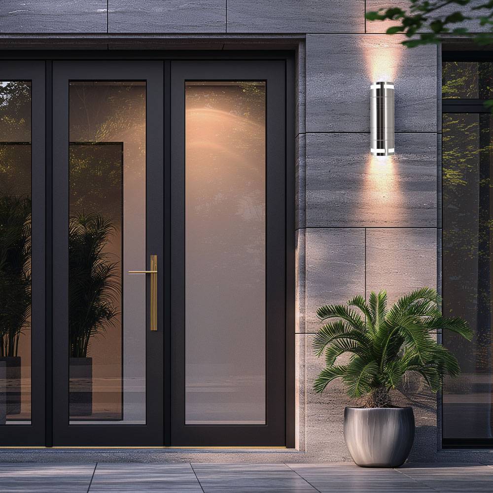 Außen Leuchte Fassaden Wand Lampe Edelstahl Up Down Garten Spot im Set inkl. LED Leuchtmittel