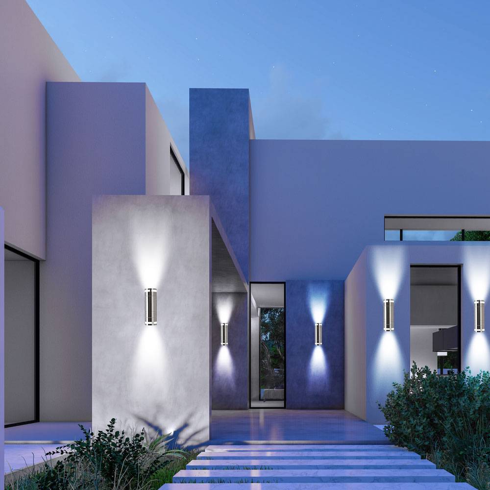 Wandleuchte Außenleuchte Up & Down Strahler Hauswandleuchte Außenlampe Wandlampe Terrasse, IP44 2 flammig, Edelstahl Glas, 2x GU10 Fassungen, DxHxT