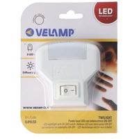 Velamp TWILIGHT, LED-Nachtlicht mit ON/OFF-Schalter, vertikale Buchse, Orientierungslicht mit 2 LEDs Velamp TWILIGHT, LED-Nachtlicht mit ON/OFF-Schalter, vertikale Buchse, Orientierungslicht mit 2 LEDs