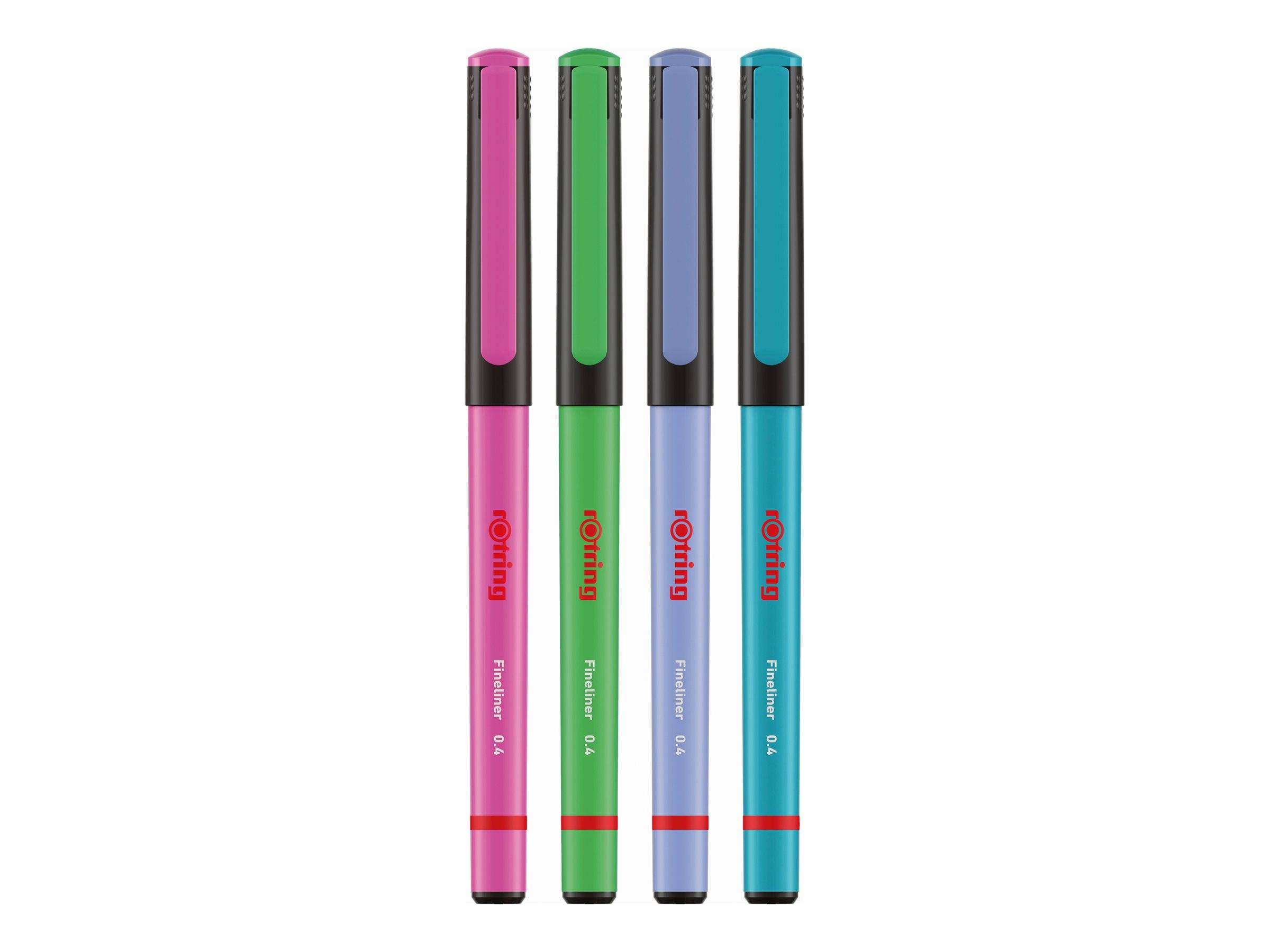 rOtring Fineliner - permanent - verschiedene Farben - wasserbasierte Tinte - 0.4 mm - extrafein (Packung mit 4)