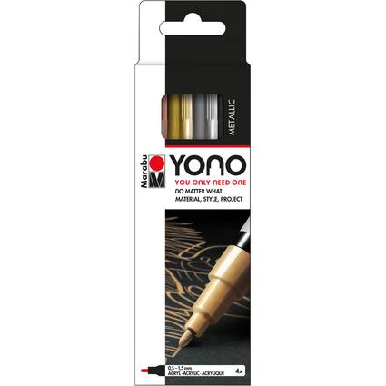 Marabu Acrylmarker "YONO", 0,5 - 1,5 mm, 4er Set METAL