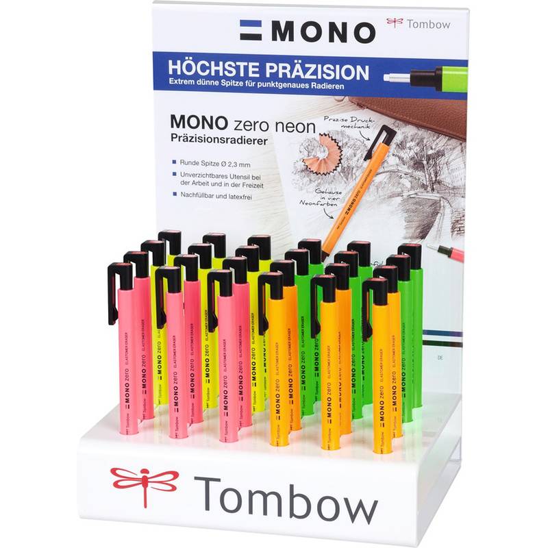 Tombow Radierstift "MONO zero" Neon, 24er Display