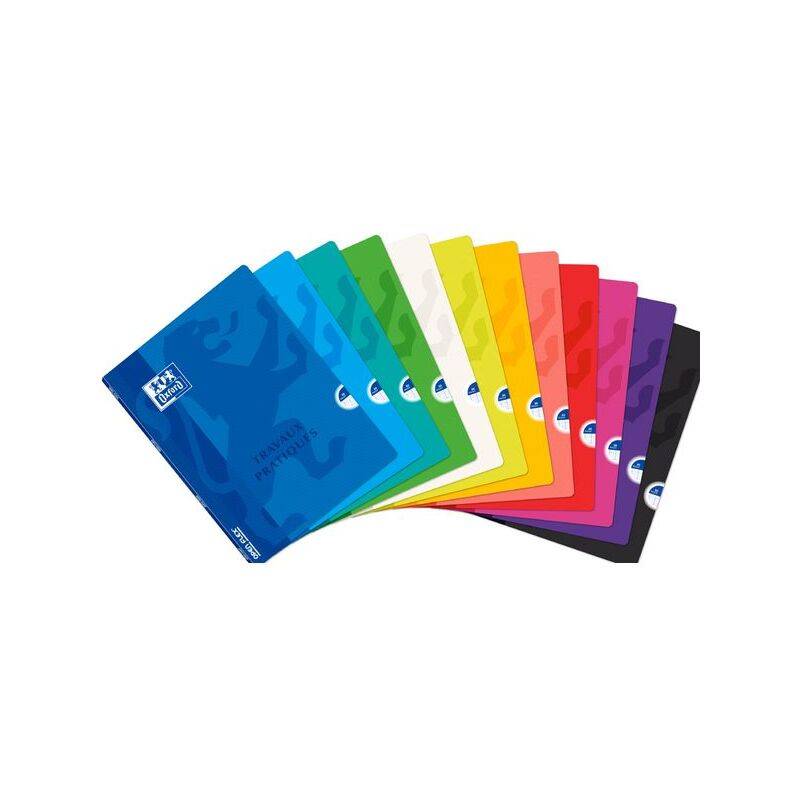 Ein Satz bunter Notizbücher, ausgebreitet und gefächert, jedes in einer anderen Farbe: Blau, Hellblau, Grün, Gelb, Weiß, Rot, Orange, Rosa, Lila und Schwarz.