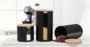 Ritzenhoff & Breker Vorratsglas ''JYTTE SCHWARZ'', 0,6 l aus schwarzem Glas, Buchenholzdeckel mit Silikon