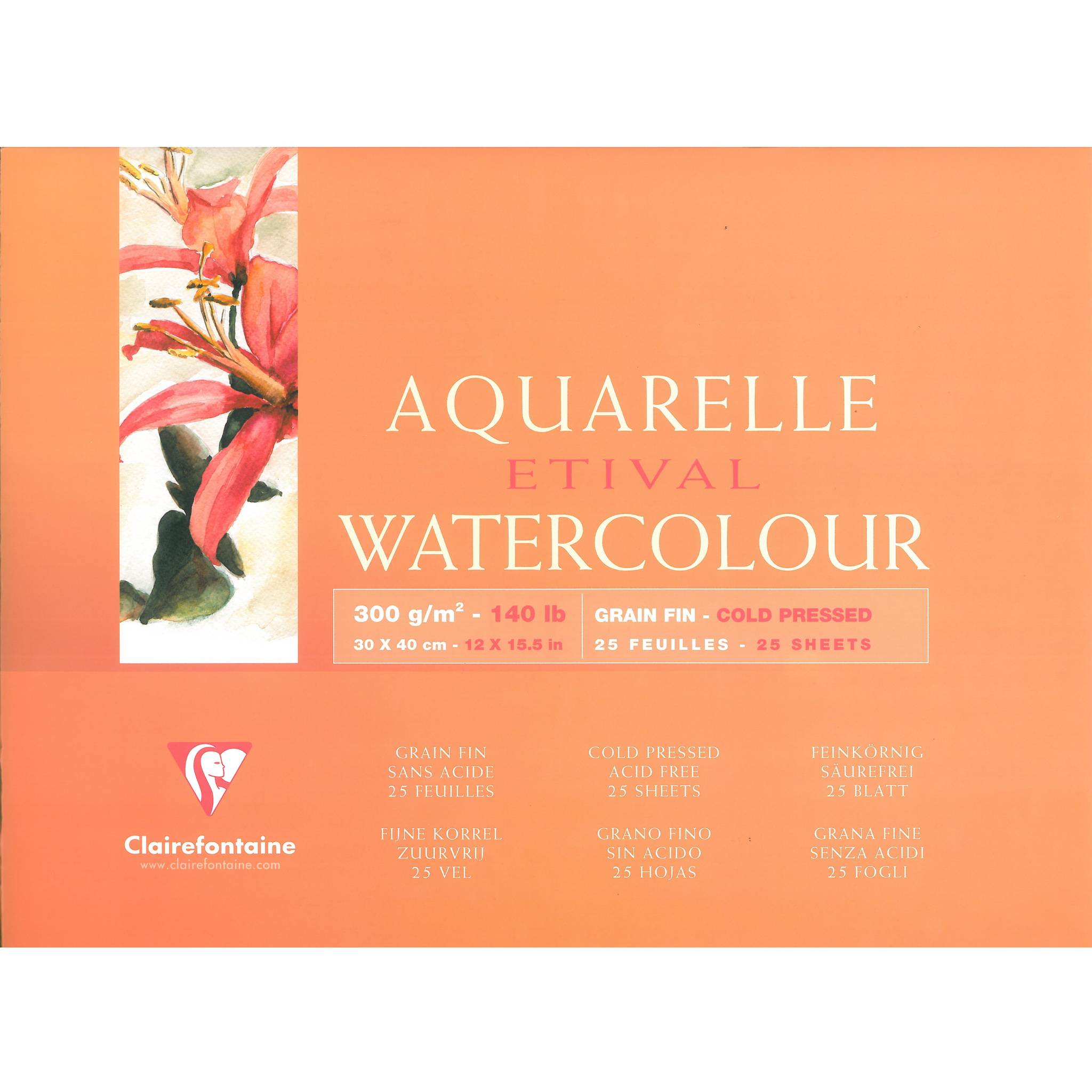 Clairefontaine Etival Aquarellpapier feinkörnig Block 25 Blatt 30x40cm 96472C