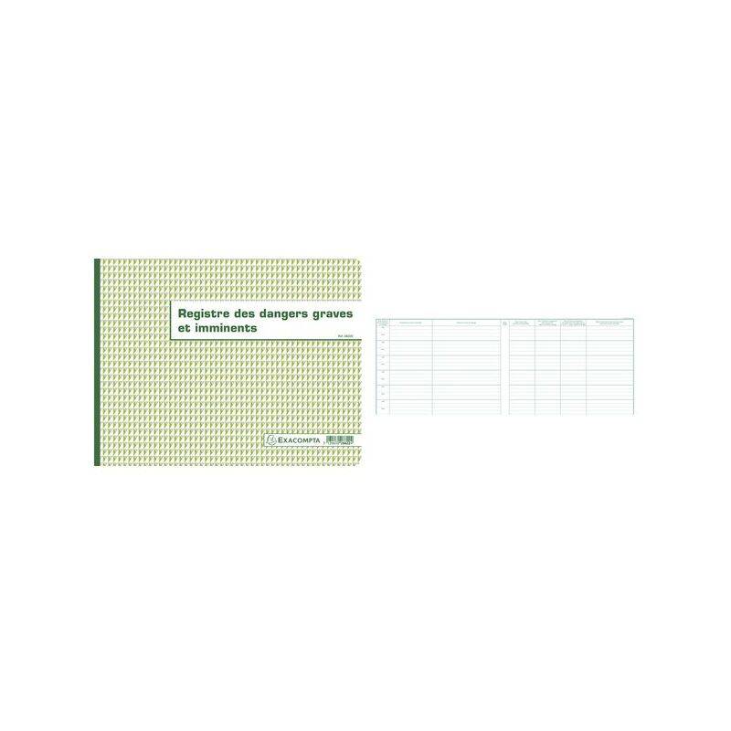 Ein Registerbuch mit der Beschriftung 'Registre des dangers graves et imminents' mit einem angehängten Rasterblatt zur Dokumentation schwerwiegender und unmittelbarer Gefahren.