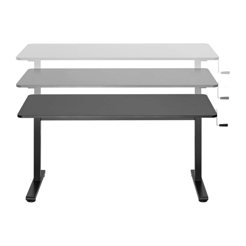 Verstellbarer Schreibtisch mit drei Höhenstufen, der Vielseitigkeit und ergonomische Optionen für verschiedene Benutzer veranschaulicht.