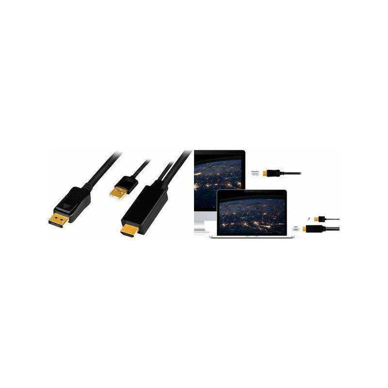 LogiLink HDMI-Kabel, HDMI-A + USB-A - DisplayPort Stecker