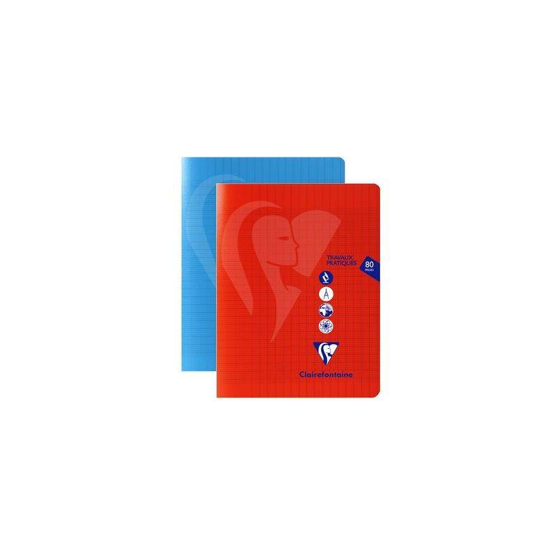 Zwei Notizbücher mit grafischen Umschlägen; eines rot mit einem Silhouetten-Design und Symbolen, das andere blau, beide von der Marke Clairefontaine.